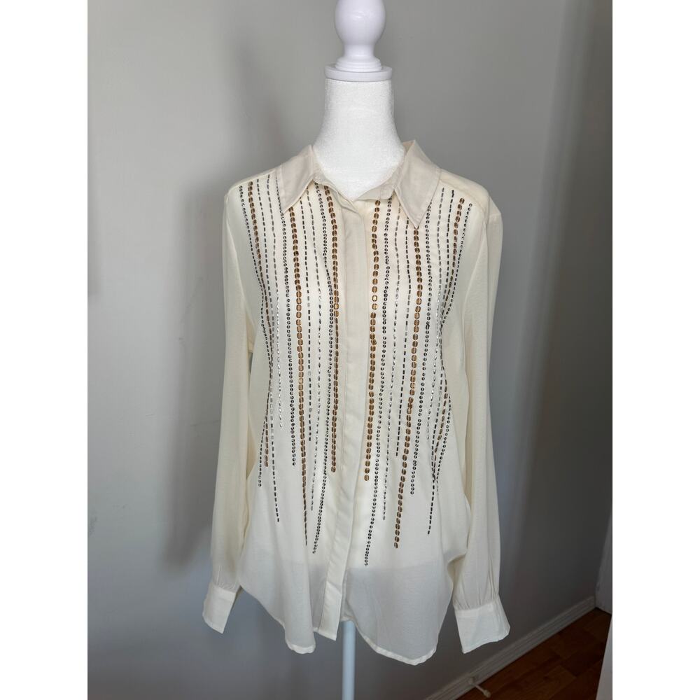Kut From The Kloth Embellished Button-Front Blouse Cream Women’s Large